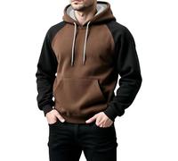 Sweat à capuche bicolore pour homme - Patchwork - Bloc de couleurs - Pull à capuche - Hip Hop - Coupe droite - Sport - Sweat à capuche - Pull d'hiver urbain, café, 5XL