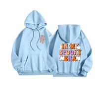 Sweat à capuche blanc Halloween Day pour femme avec imprimé graphique de lettres, cordon de serrage, manches longues, sweat-shirts, top, chemisier, pull, bleu ciel, S