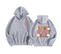 Sweat à capuche blanc Halloween Day pour femme avec imprimé graphique de lettres, cordon de serrage, manches longues, sweat-shirts, top, chemisier, pull, Gris clair., S