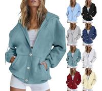 Sweat à capuche boutonné pour femme, sweat-shirt décontracté avec col en V et cordon de serrage, sweat à capuche confortable avec poches, couleur unie, manteau à capuche léger pour sortir, automne