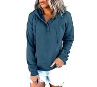 Sweat à capuche boutonné sur le devant avec poches, couleurs unies, coupe ample, manches longues, pull doux et décontracté pour un usage quotidien, bleu marine, L
