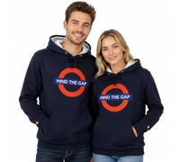 Sweat à capuche brodé Mind The Gap avec logo bleu marine (avec carte du tube à l'intérieur de la capuche), bleu marine, 4X-Large