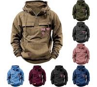 Sweat à capuche cargo pour homme avec demi-fermeture éclair 1/4 - Sweat tactique d'extérieur - Sweat à capuche tendance avec poche kangourou - Vêtement de détente décontracté, rose, XXL
