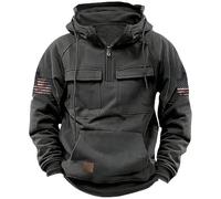 Sweat à capuche cargo pour homme - Polaire unie demi-fermeture éclair imprimé drapeau sweat à capuche manches longues cordon de serrage poche kangourou veste à capuche coupe ample coupe-vent chaud