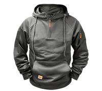 Sweat à capuche cargo tactique à demi-fermeture éclair pour homme, automne et hiver, mode décontractée, multi-poches, pull à manches longues, pull de sport, haut d'entraînement confortable, gris, S