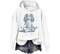 Sweat à capuche Cavalier King Charles Spaniel mignon chien graphique cadeau pour amoureux des chiens Chemises à manches longues, Blanc-h, L