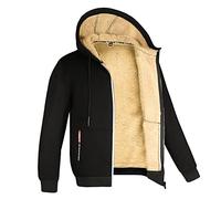 Sweat à capuche chaud doublé en polaire avec cordon de serrage, couleur unie, pull d'hiver épais avec fermeture éclair survêtement homme original, Noir , M