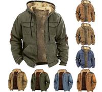 Sweat à capuche chaud doublé en polaire pour homme - Manteau thermique de style rétro - Fermeture éclair intégrale - Veste vintage à manches longues avec poche avant - Manteau d'extérieur classique