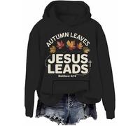 Sweat à capuche chrétien d'automne avec motif feuilles Jésus - Manches longues, Black-h, 3XL