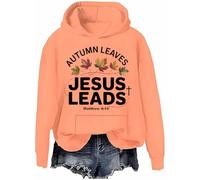 Sweat à capuche chrétien d'automne avec motif feuilles Jésus - Manches longues, Hami Orange-H, XL