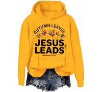 Sweat à capuche chrétien d'automne avec motif feuilles Jésus - Manches longues, Jaune-h., L