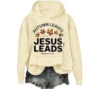 Sweat à capuche chrétien d'automne avec motif feuilles Jésus - Manches longues, Khika-h, S