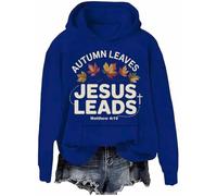 Sweat à capuche chrétien d'automne avec motif feuilles Jésus - Manches longues, Klein Blue-h, XL