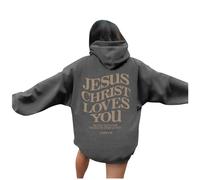 Sweat à capuche chrétien Jésus Christ Loves You 2025 pour femme - Tenue de campagne avec capuche - Tenue ample - Lettre décontractée - Graphique - Mode anime - Priez le Seigneur Cool, gris foncé, XXL