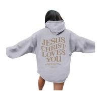 Sweat à capuche chrétien Jésus Christ Loves You 2025 pour femme - Tenue de campagne avec capuche - Tenue ample - Lettre décontractée - Graphique - Mode anime - Priez le Seigneur Cool, gris, M