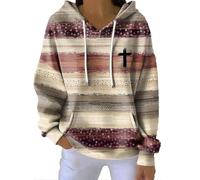 Sweat à capuche chrétien pour femme - Manches longues - Chaud et confortable - Doublure Sherpa - Couleur contrastée - Patchwork - Cordon de serrage - Haut de sport pour l'automne et l'hiver, beige, XL