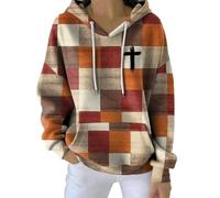 Sweat à capuche chrétien pour femme - Manches longues - Chaud et confortable - Doublure Sherpa - Couleur contrastée - Patchwork - Cordon de serrage - Haut de sport pour l'automne et l'hiver, Rouge