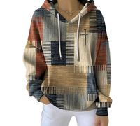 Sweat à capuche chrétien pour femme, motif croix chrétienne, contrasté, couleur carrée, rayé, manches longues, Couleurs A, XXL