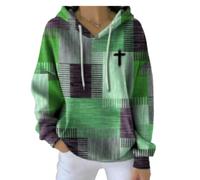 Sweat à capuche chrétien pour femme, motif croix chrétienne, contrasté, couleur carrée, rayé, manches longues, Couleurs C, S