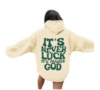 Sweat à capuche Christian It's Never Luck It's Always God College - Confortable à manches longues - Lettre de Jésus - Pray The Lord - Avec motifs - Coupe ample - Sportif - Col rond, rose, L