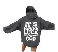 Sweat à capuche Christian It's Never Luck It's Always God College - Confortable à manches longues - Lettre de Jésus - Pray The Lord - Avec motifs - Coupe ample - Sportif - Col rond, rose clair, S