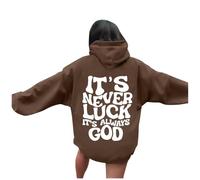 Sweat à capuche Christian It's Never Luck It's Always God - Coupe ample - Col rond - Manches longues - Trust In The Lord College - Lettre tendance - Tenue graphique sportive - Backwoods, bleu ciel, L