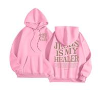 Sweat à capuche Christian Jesus Is My Healer pour femme 2026 - Pull graphique décontracté - Pray The Lord Workou Preppy avec capuche - Haut d'été amusant avec inscription « I Love Jesus Saves » - Y2K