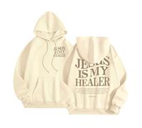 Sweat à capuche Christian Jesus Is My Healer pour femme 2026 - Pull graphique décontracté - Pray The Lord Workou Preppy avec capuche - Haut d'été amusant avec inscription « I Love Jesus Saves » - Y2K