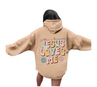 Sweat à capuche Christian Jesus Loves Me assorti pour femme - Lettre d'automne décontractée avec capuche - Dieu fin et confortable - Tenues à capuche avec motifs « I Love Jesus » - Religieux, kaki, M