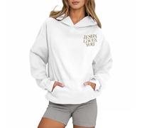 Sweat à capuche Christian Jesus Loves You Anime pour femme avec capuche graphique tendance drôle pull religieux pour adolescents lettres décontracté Western Sweats Trust In The Lord Faith, blanc, M