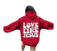 Sweat à capuche Christian Love Like Jesus graphique pour femme confortable lettre surdimensionnée Trust In The Lord Coupe ample gothique décontracté Pull à capuche personnalisé God Faith, Rouge, L
