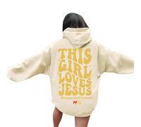 Sweat à capuche Christian This Girl Loves Jesus Anime - Coupe ample - Tendance - Imprimé dieu - Col rond - Manches longues - Décontracté - University Trust In The Lord Y2K, beige, S