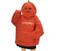 Sweat à capuche citrouille pour femme - Pull en polaire Sherpa mignon - Costume d'Halloween citrouille à capuche orange - Sweatshirt décontracté pelucheux pour l'hiver - Chaud et confortable - Avec