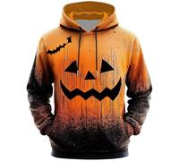 Sweat à capuche citrouille pour homme Halloween motif tête de citrouille patchwork avec cordon de serrage imprimé amusant pour festival, fête, automne hiver pull avec poche, rose, 5X-Large