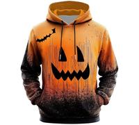 Sweat à capuche citrouille pour homme Halloween motif tête de citrouille patchwork avec cordon de serrage imprimé amusant pour festival, fête, automne hiver pull avec poche, violet, 5X-Large