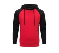 Sweat à capuche classique à manches longues pour homme - Léger - Confortable - Patchwork - Mode décontractée - Avec poches à cordon de serrage, noir/rouge, 3XL