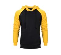 Sweat à capuche classique à manches longues pour homme - Léger - Confortable - Patchwork - Mode décontractée - Avec poches à cordon de serrage, Jaune/noir, XL