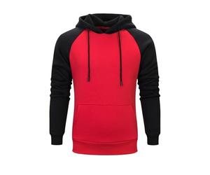 Sweat à capuche classique à manches longues pour homme - Léger - Confortable - Patchwork - Mode décontractée - Avec poches à cordon de serrage, noir/rouge, 3XL