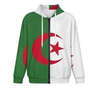 Sweat À Capuche Classique pour Homme | Haut À Capuche Zippé Confortable | Imprimé Drapeau Algérien | Cardigan À Manches Longues Et Poignets Côtelés | Idéal pour Le Week-End Taille 2XL