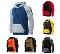 Sweat à capuche Colourblock pour homme - Coupe ajustée - Style athlétique - Sweat à capuche contrasté avec poches et cordon de serrage - Style hipster décontracté à manches longues, E, M