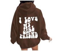 Sweat à capuche confortable et confortable avec poches pour femme Motif lettres imprimées 2026, café, 5XL