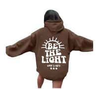 Sweat à capuche confortable pour femme avec inscription « Jesus Be The Light » - Lettre chrétienne unie - Col rond - Joli col rond - Graphique athlétique - Tendance - Anime religieux - I Love Jésus