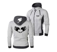 Sweat À Capuche Confortable pour Hommes pour Fairy Tail Zip Up Tops Hoody Collision Color Coat Deux Zipper Sweatshirt Impression Veste À Manches Longues-Off-White||XXL