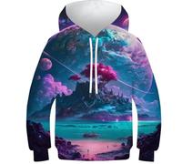 Sweat à capuche Cosmic Graveyard pour enfants garçons filles pull à capuche drôle cool sweat à capuche manches longues léger, Planet_in_the_sea, 11-13 Years