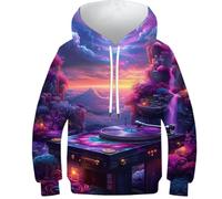 Sweat à Capuche Cosmic Turntable Vinyl Record Player pour Enfants, garçons et Filles, Pull à Capuche Amusant imprimé 3D, vêtements de Sport pour Jeunes de 11 à 13 Ans