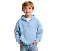 Sweat à capuche côtelé pour garçon avec fermeture éclair quart de long, coupe surdimensionnée, demi-fermeture éclair, pull à manches longues uni tendance, bleu ciel, 16-17 ans