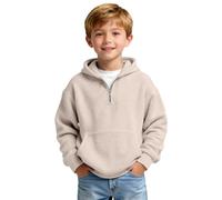 Sweat à capuche côtelé pour garçon avec fermeture éclair quart de long, coupe surdimensionnée, demi-fermeture éclair, pull à manches longues uni tendance, kaki, 14-15 ans