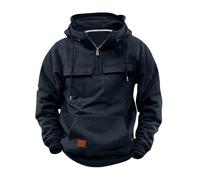 Sweat à capuche coupe-vent à fermeture éclair pour homme - Sweat tactique rétro de couleur unie - Sweat à capuche à manches longues - Sweat à capuche avec poche kanga - Pull à capuche avec cordon de