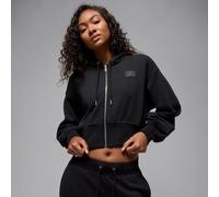 Sweat à capuche court doublé en satin Jordan Flight Fleece pour femme Noir/Dark Smoke Grey XS (FR 34-36)