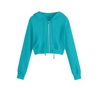 Sweat à Capuche Court Femme Pullover Manches Longues Couleur Unie Sweat-Shirt avec Fermeture éclair Crop Tops avec Poches pour Femme Hoodie avec Zippé Décontracté Léger 2026